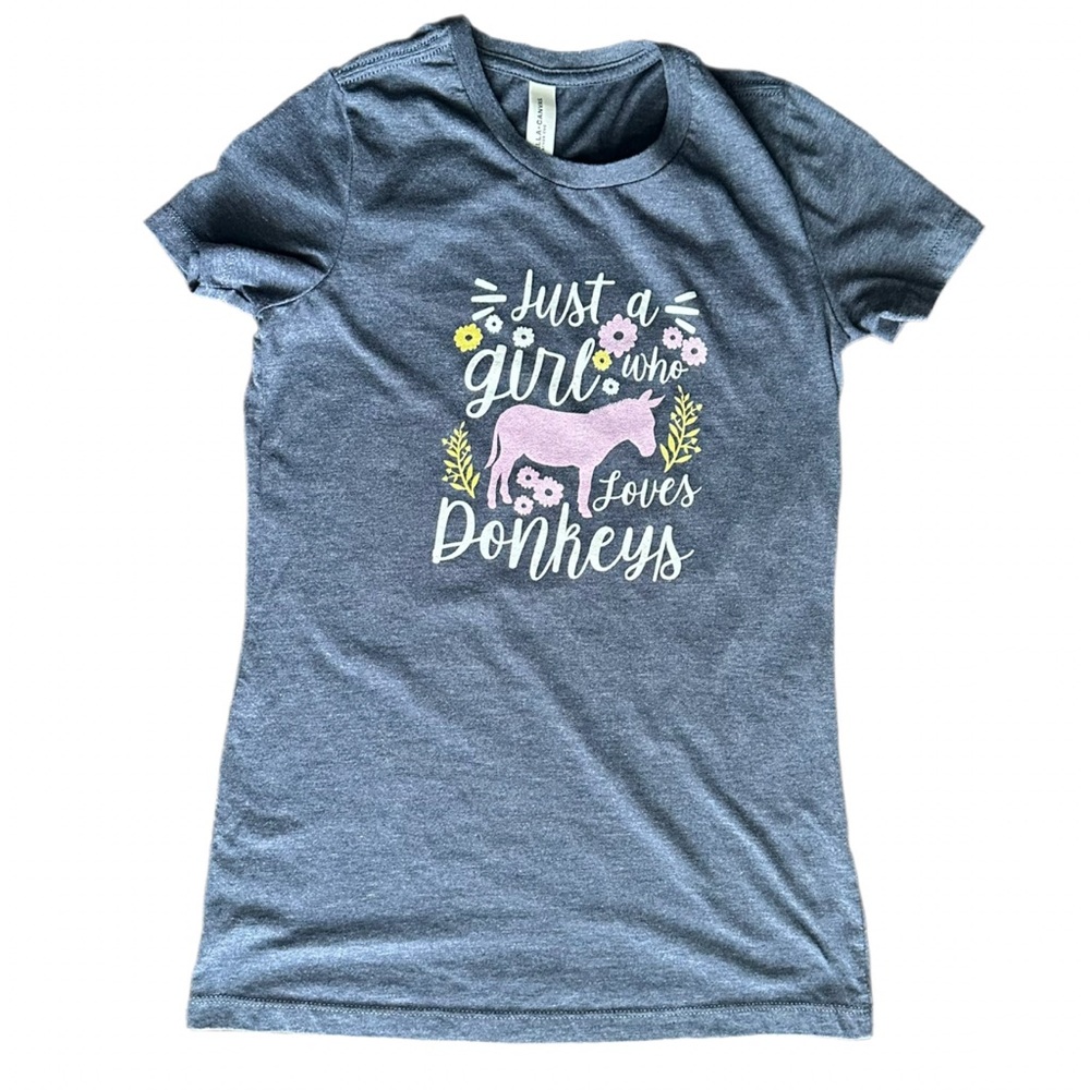 Women’s Bella Canvas Heathered Blue “Just A Girl Who Loves Donkeys” T-Shirt Sz M